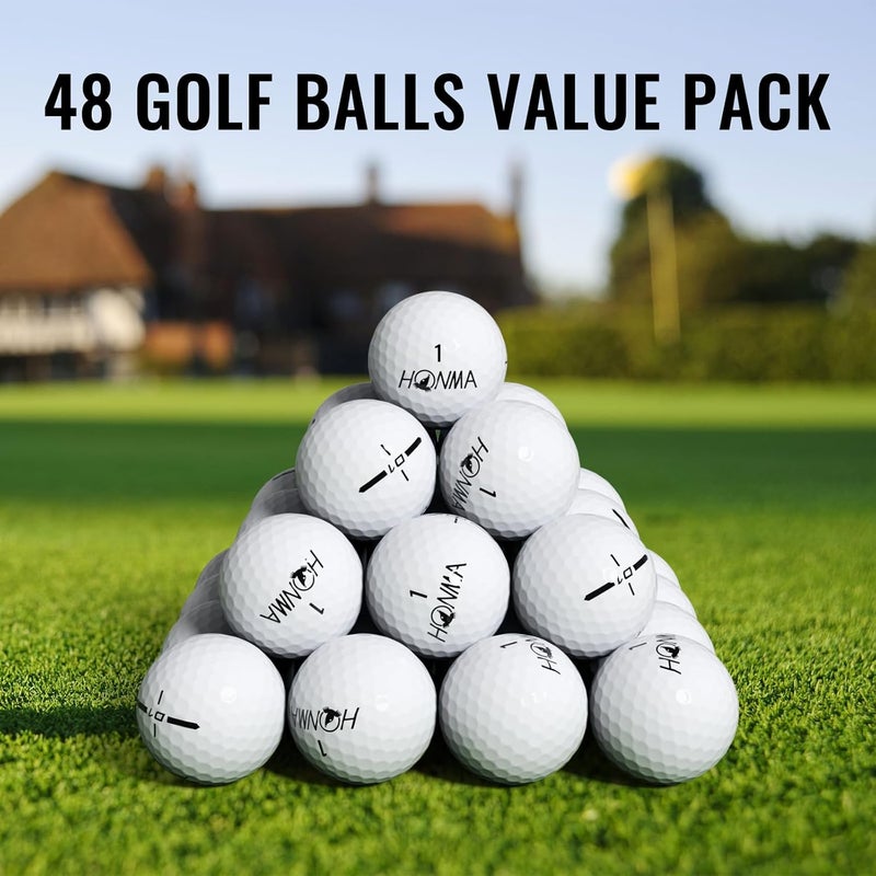 Honma 48-Pack Bulk Golf Balls, Maximum Distance & Low-Spin Straight Flight with Durable Cover, Ideal for Beginners and Everyday Players - Image 2